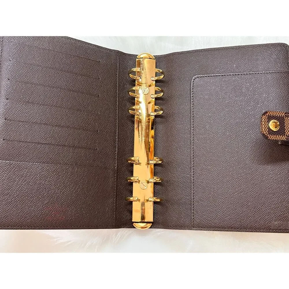 Louis Vuitton Damier Ebene MM Agenda Brown Ring Binder Planner Cover RI0184